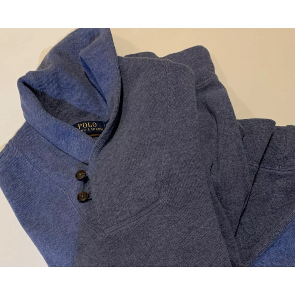 Polo Ralph Lauren Cotton Mock Neck Button Pony LS Sweater Pullover Blue Men‎ XXL